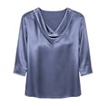 thumbnail image 3 of Hecho para Más Camisa Mujeres Elegante Draped Escote Plisado Cuello Satén Tres Cuartos de Manga Blusa, Suave Top Casual, 3 of 7