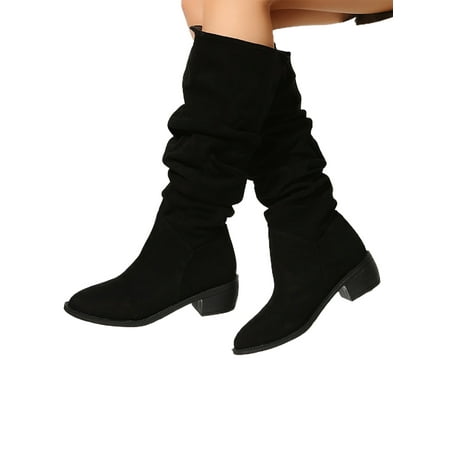 

Ymiytan Women Boot Wide-Calf Winter Shoes Knee High Riding Boots Office Casual Tall Black 7