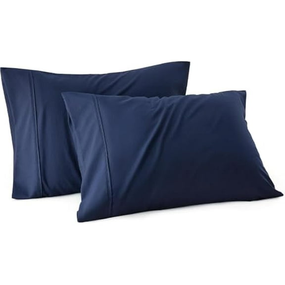 Pillowcases by Martex (Navy Blue Color) - Set of 4, Standard Size 30" L x 20" W, 100% Cotton/Poly Blend - Lightweight, Super Soft Easy Care
