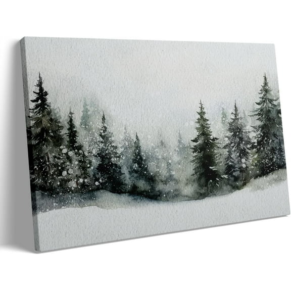 Winter Forest posters Christmas Canvas Print Wall Art Christmas Decor Snowy Winter Landscape Evergreen Trees Watercolor Rustic Farmhouse Decor 12x16 Unframed