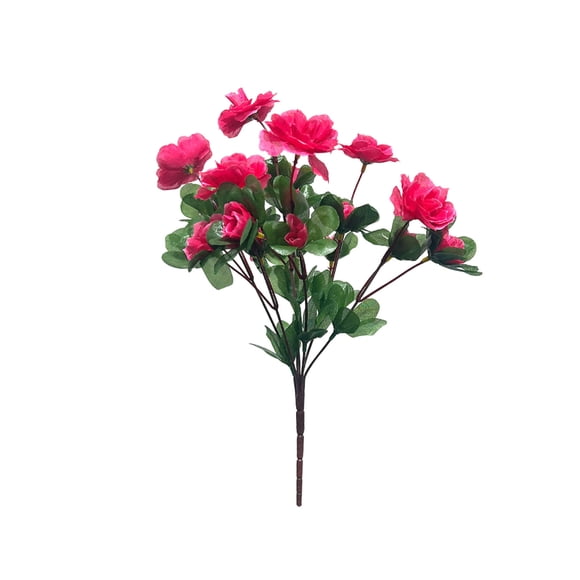 Real Sentir Flores Artificial Azalea Ramo Rosa Caliente 13.78In, Ornamentos Rojos Oscuros, Simulación Verde para Arreglo de Decoración Del Jardín Del Hogar
