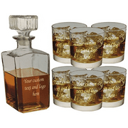 ANY TEXT, Custom Customized Engraved Whiskey Scotch Decanter Set of 6 Glasses 32oz Bottle and 10.5oz Glass - Personalized Laser Engraved Text Customizable Gift