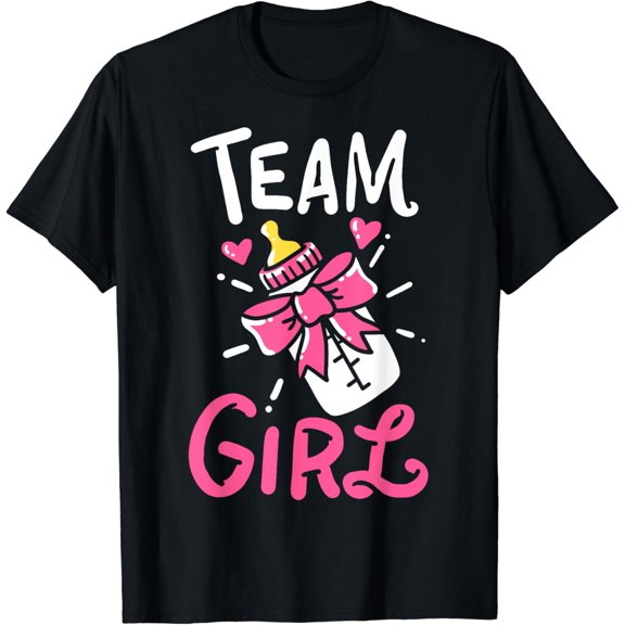 Team Girl Baby Shower Party Gender Reveal Cute Birth T-Shirt Black Small