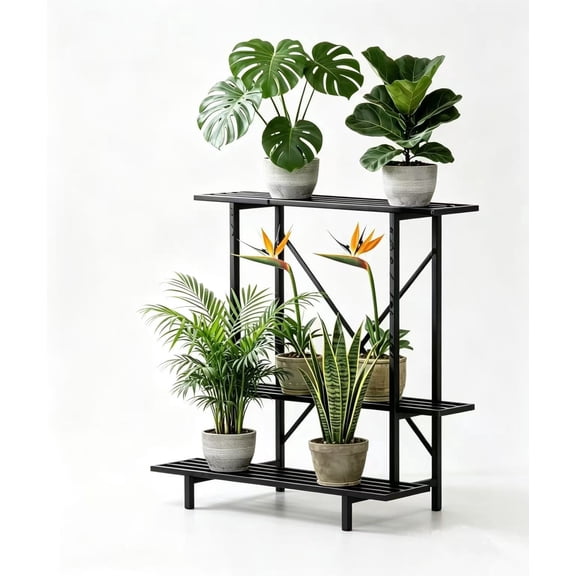 Zhongma 3 Tier Space-saving Plant Stand Heavy Duty Plant Holder for Home, Garden,Plant Lovers, 35.43 x 17.32 x 36.22 inches, Metal Storage Rack Shelf/Freestanding Display Stand