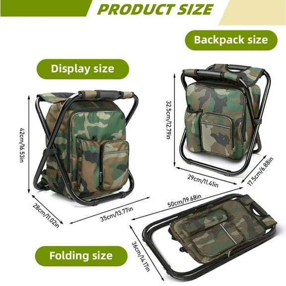 3-In-1 Portable Folding Backpack Chair & Insulated Cooler Stool - 330lb Capacity, Camouflage Design With Front Pocket & Bottle Holder, Lightweight Durable Oxford Fabric For Camping