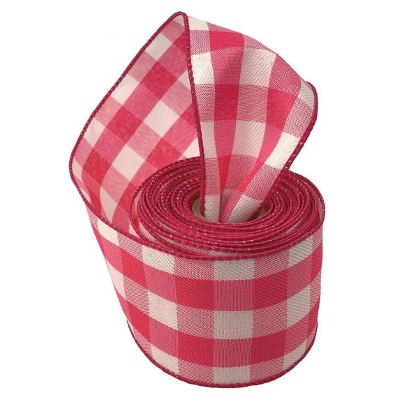Pink Gingham Wired Edge Ribbon - 2 1/2 Inch x 10 Yards, Easter, Spring, Valentine's Day, V-Day, Mother's Day, Breast Cancer Awareness, Gift Bow, Wedding Decor, Wrapping, Farmhouse Country Plaid