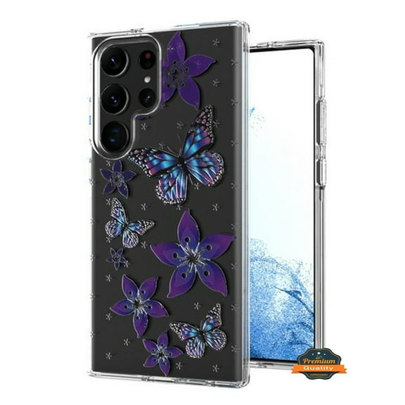 For Samsung Galaxy S23  Plus Hybrid Trendy Image Patterns Design Transparent Hard Back Shockproof TPU Rubber Phone Case Cover by Xpression - Butterflies