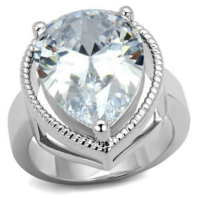 Alamode 3W1305-5 Bague en Laiton Rhodié pour Femmes avec CZ de Qualité AAA en Transparent - Taille 5