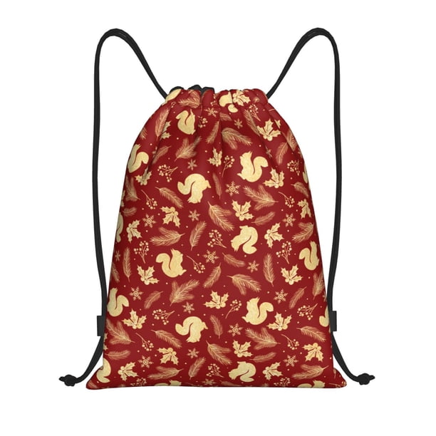 Fotbe Golden Squirrels Holiday Bolsa Mochila con Cordón Estampada, Bolsa de Gimnasio Deportiva, Bolsa Cinch, Bolsa con Cordón para Hombres y Mujeres-Small