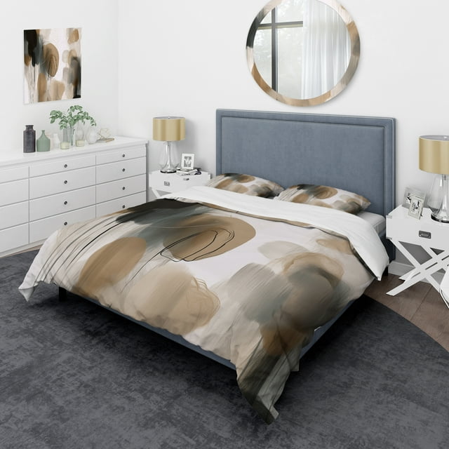 Designart "Artwork Featuring Abstract Shapes II" Abstract Bedding Covert Set - Abstract Painting Brown Abstract Bed Set With 1 Sham