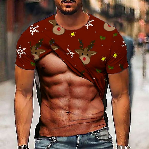 DPTALR Men's Funny Christmas T-Shirt Print Graphic Prints Ugly Christmas Tops Blouse For Men