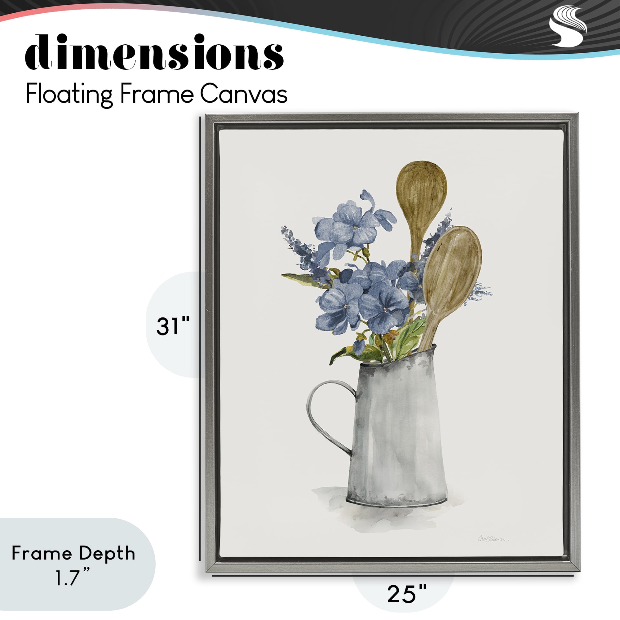 Stupell Industries Kitchen Spoons & Blue Blooms Gray Framed Floater Canvas Wall Art, design by Carol Robinson