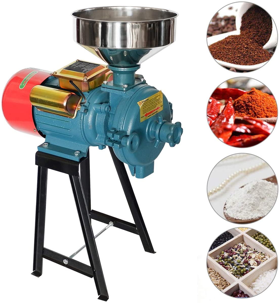 Slsy Electric Grain Mill Grinder Corn Grinder, 110V 3000W Commercial Corn Mill Grinder Machine Feed Mill Wheat Grinder, Flour Mill Cereals Grinder with Funnel