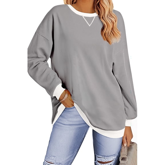 Fantaslook Color Block Sweatshirts for Women Crewneck Long Sleeve Oversized Pullover Tops Casual Fall Outfits