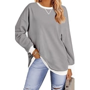 Fantaslook Color Block Sweatshirts for Women Crewneck Long Sleeve Oversized Pullover Tops Casual Fall Outfits