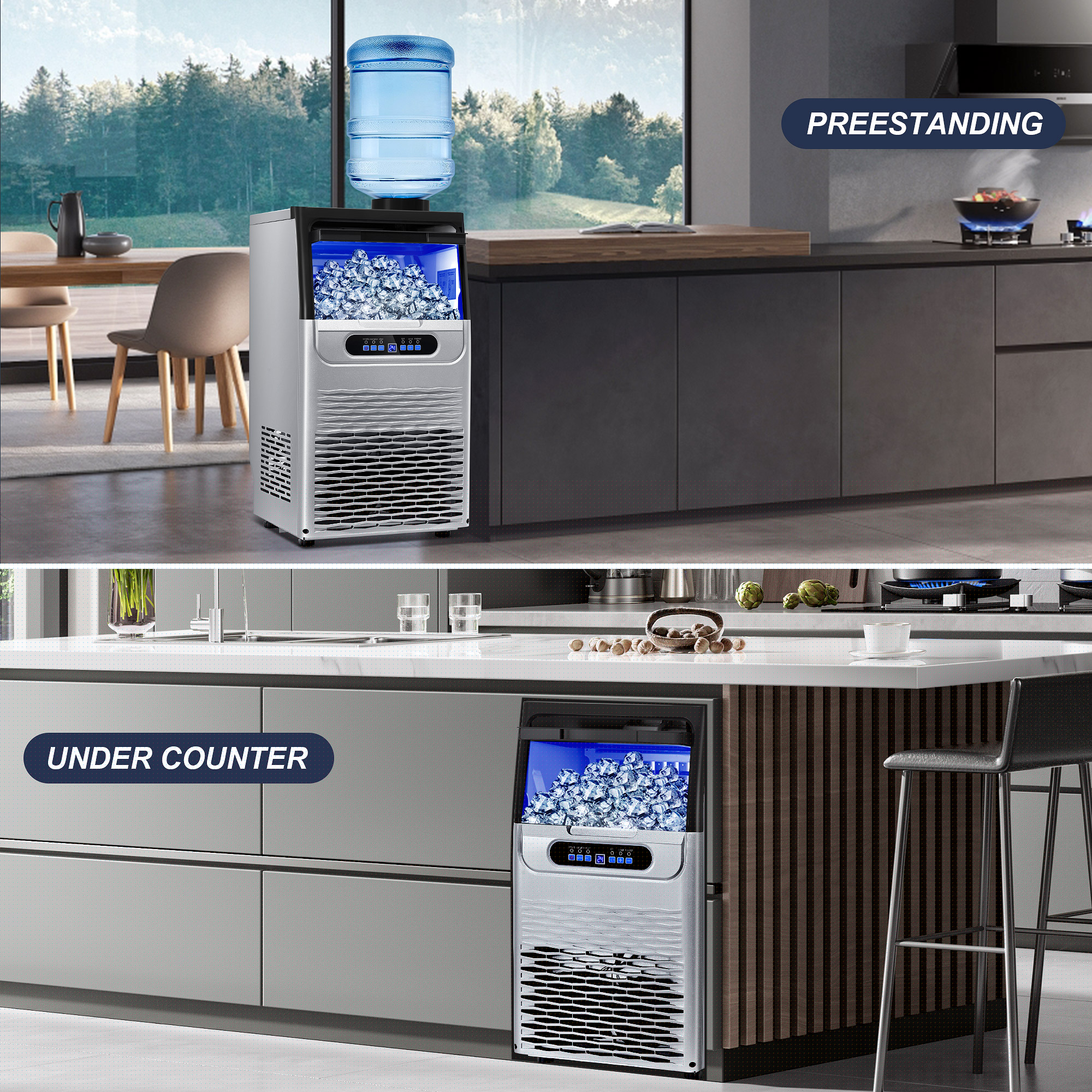 Commercial Ice Maker Machine 100LBS/24H Stainless Steel, Adjustable Thickness, Quiet Auto Clean, for Bar Hotel Catering‌