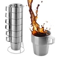 thumbnail image 1 of Tazas de café apilables para acampar con asa, tazas de café aisladas de acero inoxidable de 300 ml y 10 oz de doble pared con estante, paquete de 6 (plateado), 1 of 5
