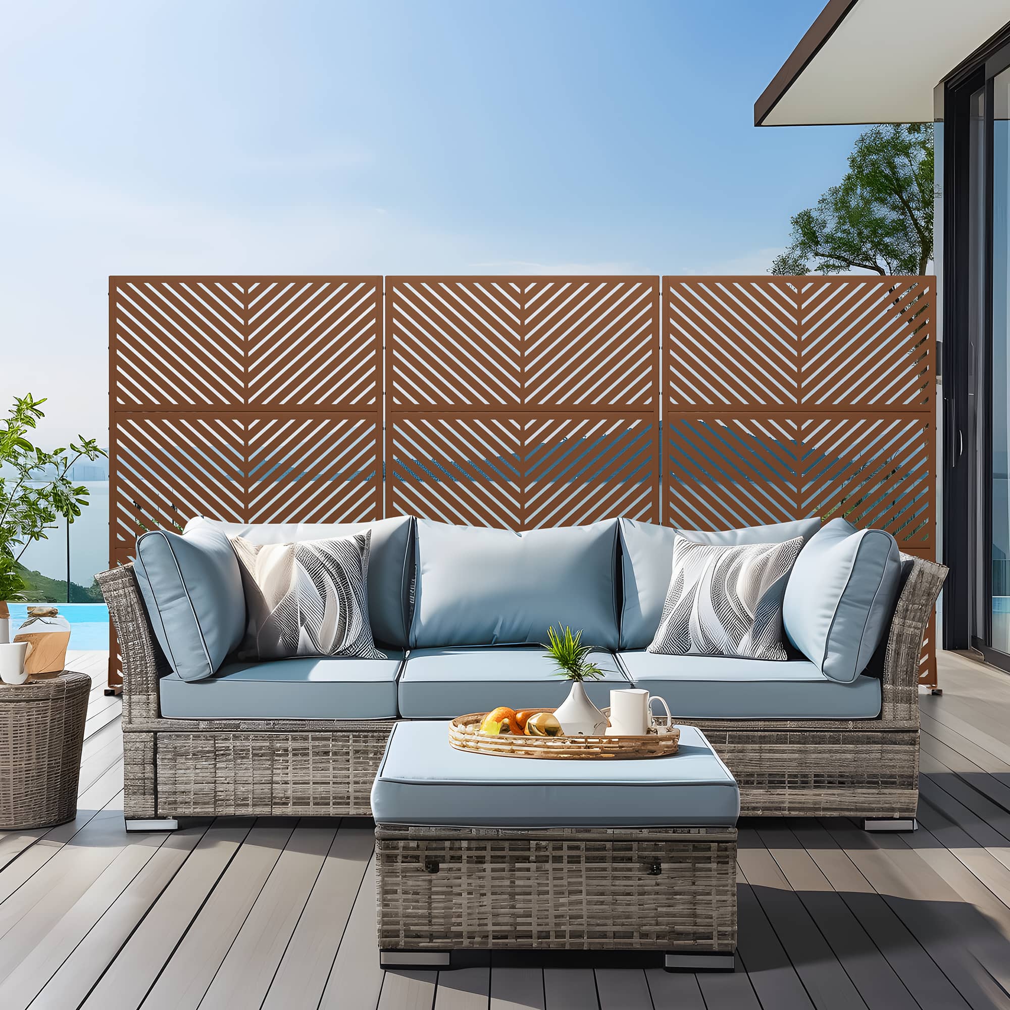 MAYEERTY 72"×47" Parallel Line Outdoor Privacy Weather Resistant Panel Screen,Rust