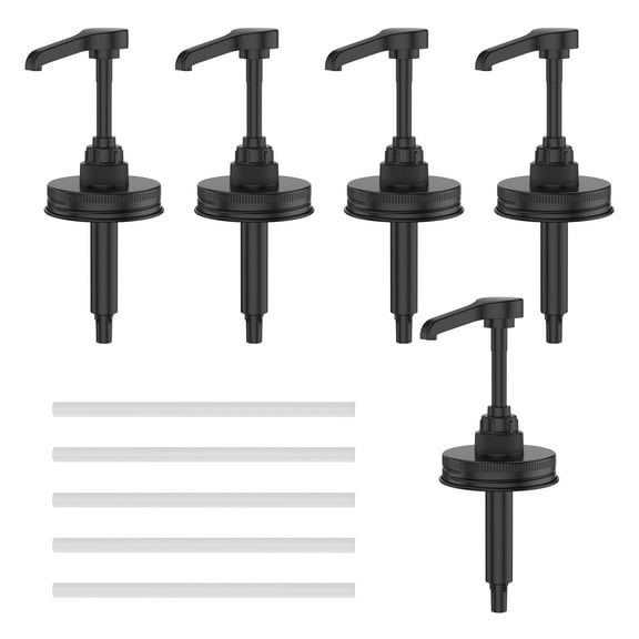 Grusce 5pcs Glass Jar Syrup Dispenser Pump Lid Stainless Steel Honey Sauce Dispenser Pump Lid Easy Install for 16 OZ Regular Mouth