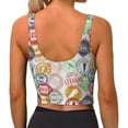thumbnail image 4 of Goofa Travel Stamp Printed Sports Bras for Women, High Impact Running Bra Workout Crop Tank Tops Longline Sports Bra Push up-X-Large, 4 of 9