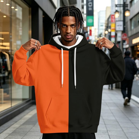 Dwellite Men Oversized Hoodie Casual Sweatshirt Athletic Fall Warm Top Heavyweight Fashion Baggy Sweatshirt with Pockets Orange 3XL