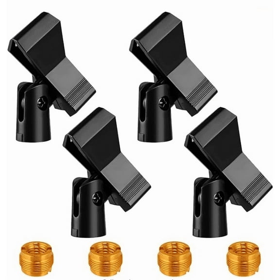 4 Pieces Mic Clips for Stands with 4 Adjustable Adapters Microphone Holder Wireless Mic Holder Clamp with 5/8 Inch Male to 3/8 Inch Female Adapter