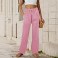 thumbnail image 2 of jtjvou High Waist Straight Barrel Pants Elastic Drawstring Casual Comfy Summer Soft Breathable Regular Length Women's Trousers for Daily Workout Versatile Style Pink XXL, 2 of 7