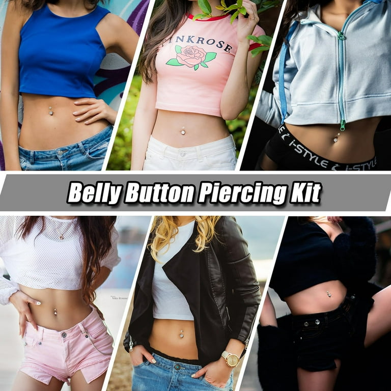 Belly Button Ring Piercing Kit-Belly Button Piercing Kit Stainless Steel 14G Belly Button Rings Piercing Needles Disposable Piercing