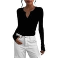 thumbnail image 2 of MVRLSH Long Sleeve Shirts For Women Long Sleeve V Neck Basic Slim Fit Crop Tops Fashionable Fall Casual Outfits Clothes Black S-Xxl, 2 of 4