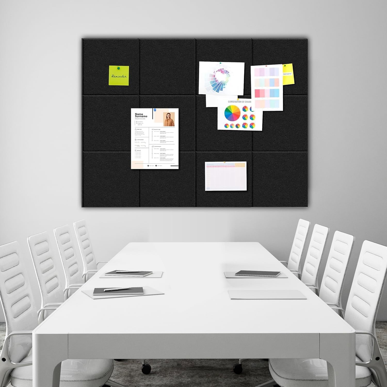 MODANU Cork Board Alternative - 12 Pack Felt Wall Tiles with Safe Removable Adhesive Tabs, 24 x36in Cork Boards for Walls Cork Board for Home Office Pin Board Tack Board Cork Board, White
