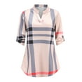 thumbnail image 5 of Haute Edition Women's Pattern and Solid 3/4 Roll Tab Sleeve Tunic Blouse Top, 5 of 7