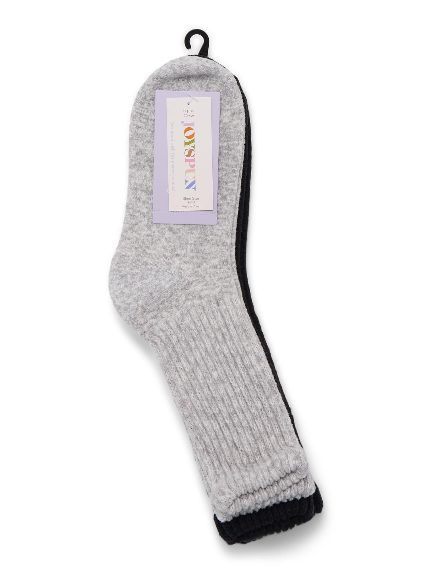 Joyspun Women's Crew Socks, 3-pack, Fits Shoe Sizes 4-10