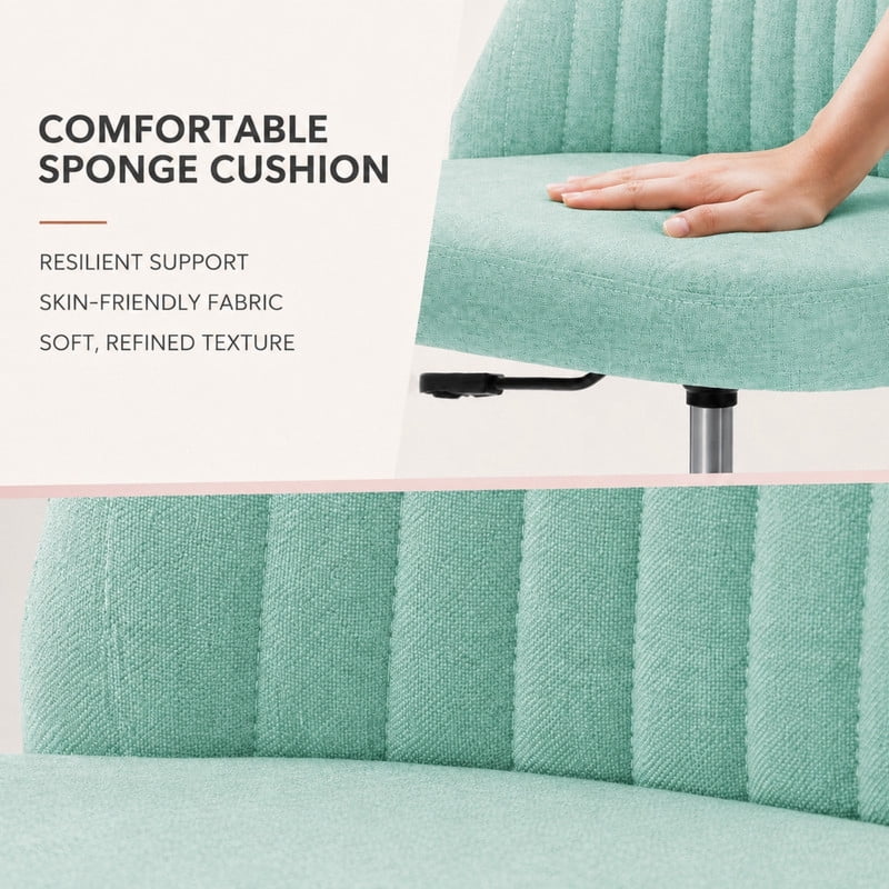 BEAUTYPEAK Armless Vanity Chair Adjustable Swivel Fabric Desk Chair with Padded Seat Wheels Mid-Back Office Chair, Mint