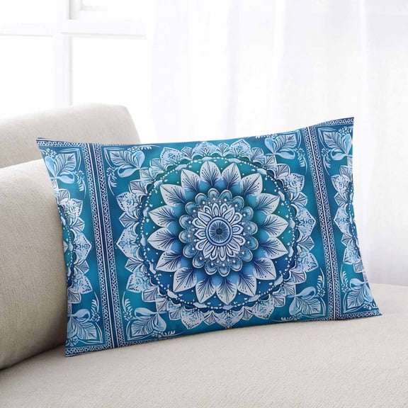 Blue Boho Floral Oversized Pillow Covers, Ethnic Tribal Abstract Flowers Motifs Soft Throw Pillow Cases with Invisible Zipper, Decorative Pillowcase Pillows Protectors for Sofa Bed Couch 24"x36"