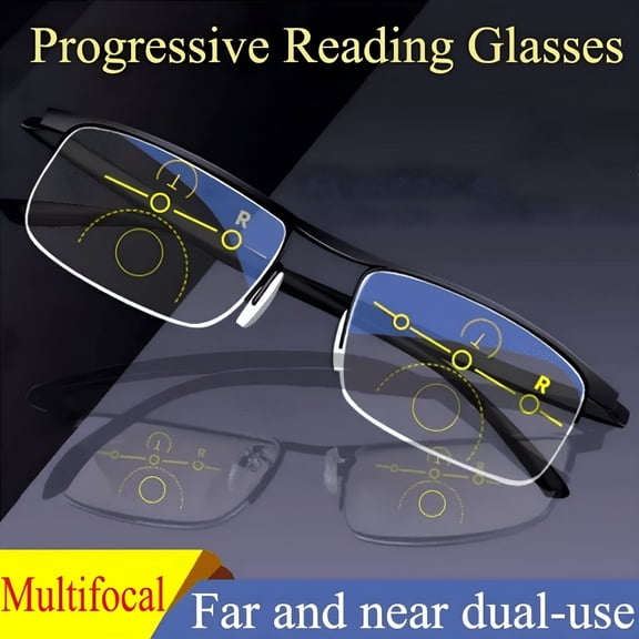 GJX 2026 New Anti-Blue Light Reading Glasses Smart Zoom Progressive Multi-Focus Presbyopia Fashion Rectangular Readers for Women Men Lightweight & Comfortable  1.00~ 4.00