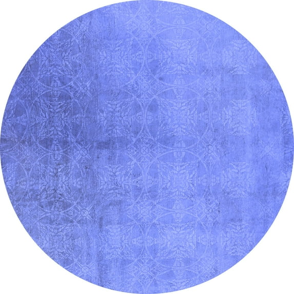 Ahgly Company Machine Washable Indoor Round Oriental Blue Industrial Area Rugs, 3' Round