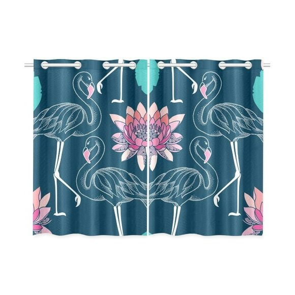 YUSDECOR Blue Flamingo Blackout Window Curtain Kitchen Curtain 26x39 inch, 2 Panels