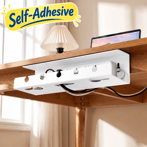 renyuanyuan Under Desk Cable Management Tray, Self-Adhesive Cord Organizer with Storage Rack