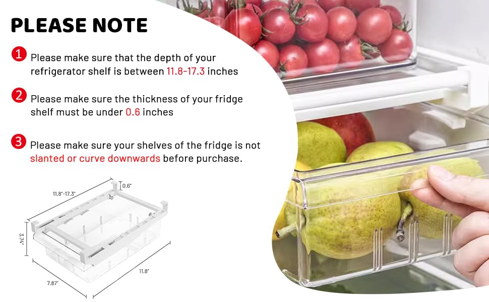 Fridge Organizer Drawer, Refrigerator Drawer Organizer, Pull Out with Handle,Pull Out Shelf Storage Transparent Organizer for Egg,Fruit,Vegetable,Seafood,Beef-4 compartments