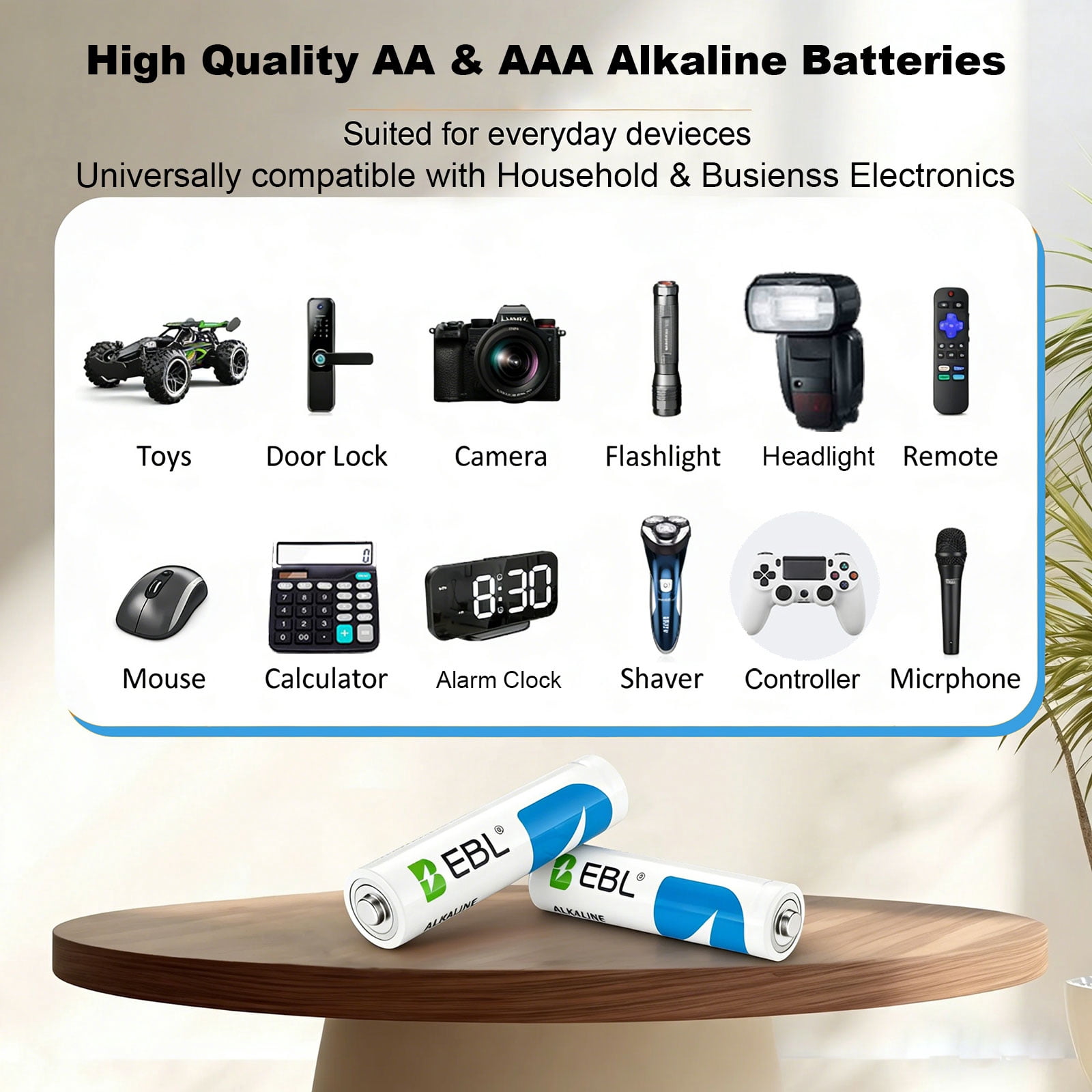 EBL 52-Count 1.5V Alkaline AA & AAA & 9V Batteries Combo Pack (24 Double A + 24 Triple A 1.5 Volt + 4 Pcs 9 Volts ) Smoke Alarm Detectors Battery, Ultra High Power Long Lasting 10 Years Storage Life