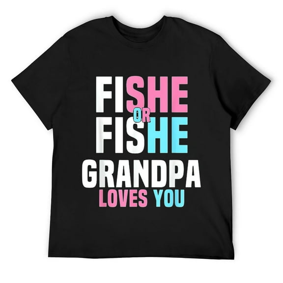Gender Reveal Fishing Grandpa Loves You Baby Announcement T-Shirt Black