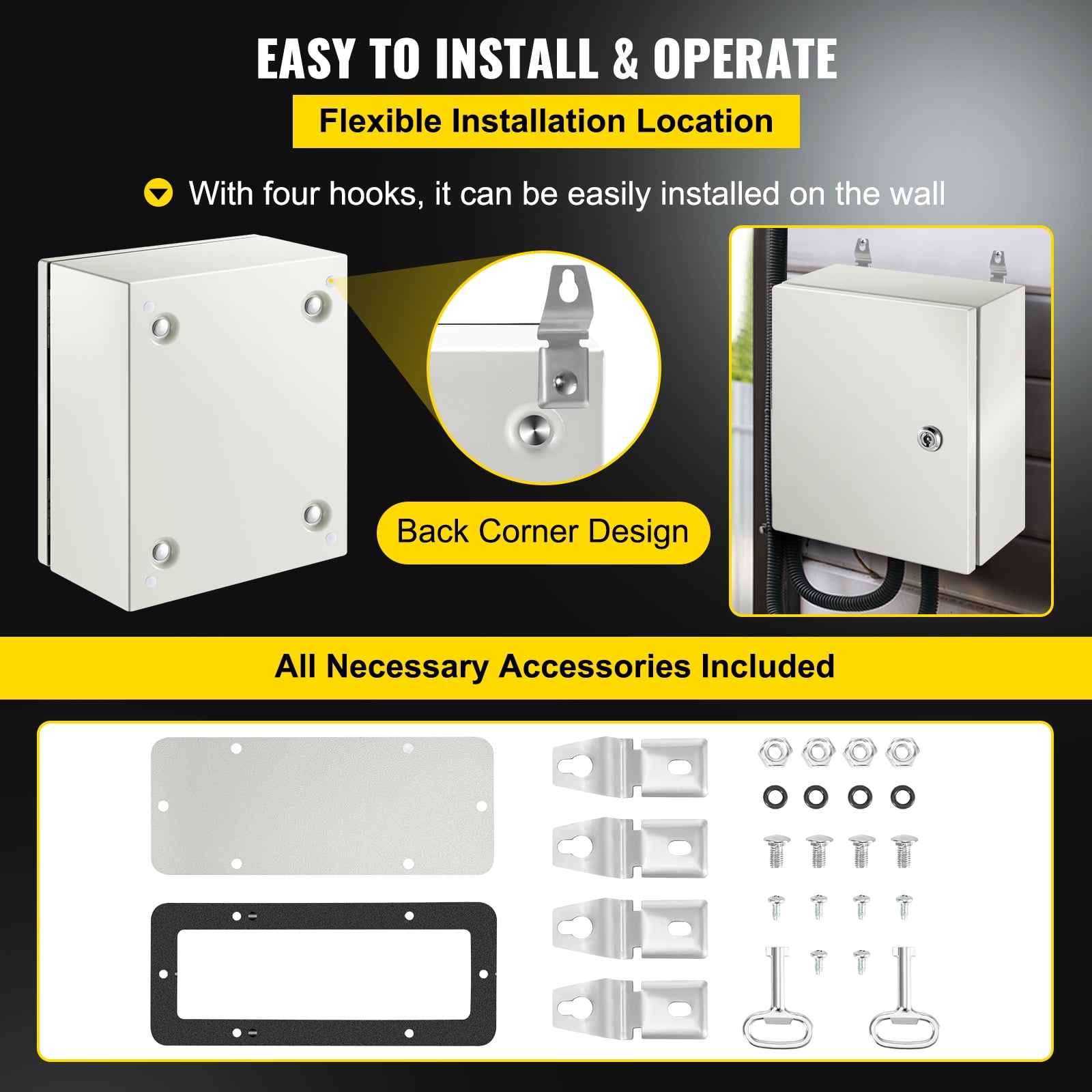 SKYSHALO Steel Electrical Box 12” x 10” x 6”, Carbon Steel Hinged Junction Box, IP65 Weatherproof Metal Box Wall-Mounted Electronic Equipment Enclosure Box with Mounting Plate