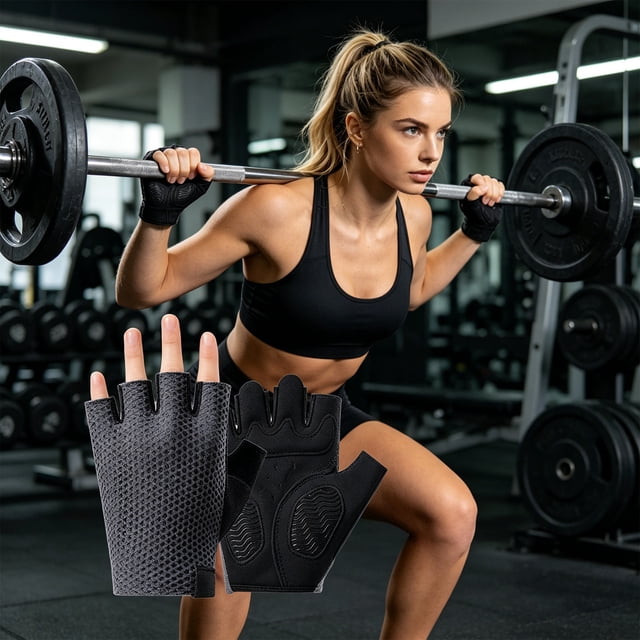 Guantes de fitness de media punta transpirables con palma antideslizante, muñeca ajustable, contactos reforzados para ciclismo y entrenamiento en gimnasio, unisex, negro, gris, rosa.