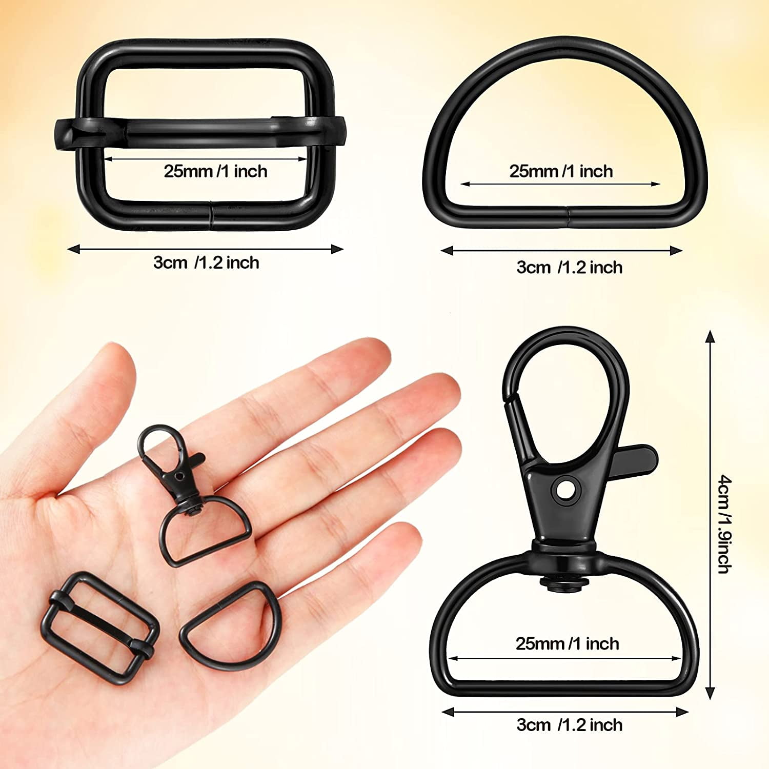 56 Pieces Purse Hardware Keychain Hooks with D Rings Set for Bag Making  Lanyard Snap Hooks Metal Swivel Clasps with D Rings and Slide Buckle for  Purses Keychain Lanyard Handbags (Black,30 mm) 