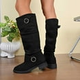 thumbnail image 2 of Women's Slouch Round Toe Low Heel Boots Knee High Boots(Color:Black,Size:6), 2 of 8