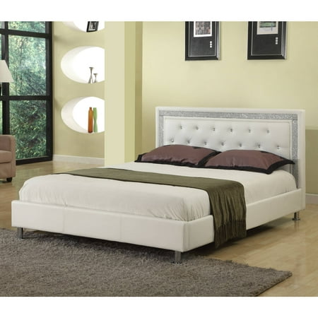 Best Master Furniture Upholstered Platform Bed, White Faux Leather, Cal