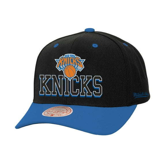 Men's Mitchell & Ness Black/Blue New York Knicks Backside Script 2-Tone Pro Crown Adjustable Hat