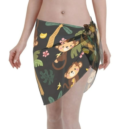 Coaee Monkeys Swinging from Palms Women s Short Sarongs Beach Wrap Sheer Bikini Wraps Chiffon Cover Ups for Beach  Swimming  Holiday