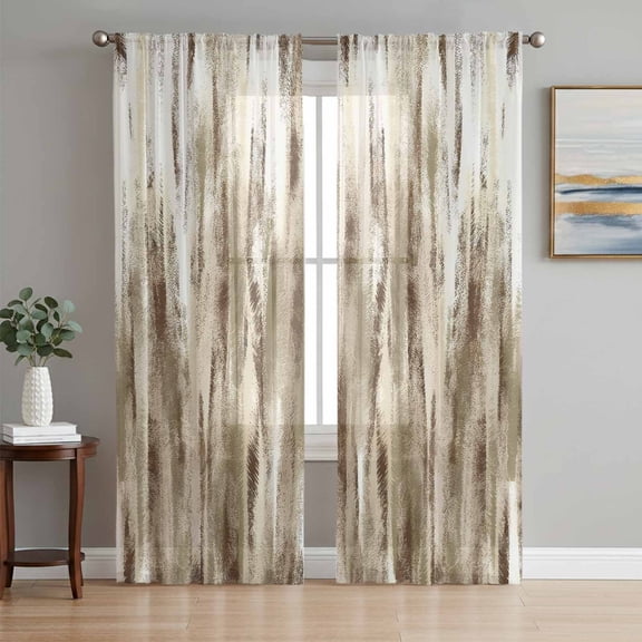 Brown Beige Vintage Sheer Curtains 84 Inch Length 2 Panels Set, Retro Abstract Art Voile Window Treatment Rod Pocket Curtains Sheers Drapes for Bedroom/Living Room/Kitchen 52"x84"x2