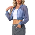 thumbnail image 4 of INSPIRE CHIC Bomber Crop Jacket for Women's Sheer Mesh Lightweight Long Sleeve Jackets L Blue Gray, 4 of 6